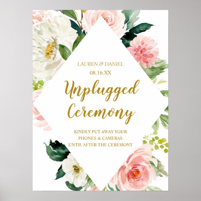 Modern Blush gold Unplugged Wedding Ceremony Sign (Front)