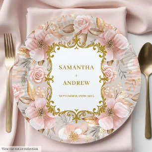 Modern Blush Gold Wedding Paper Plates