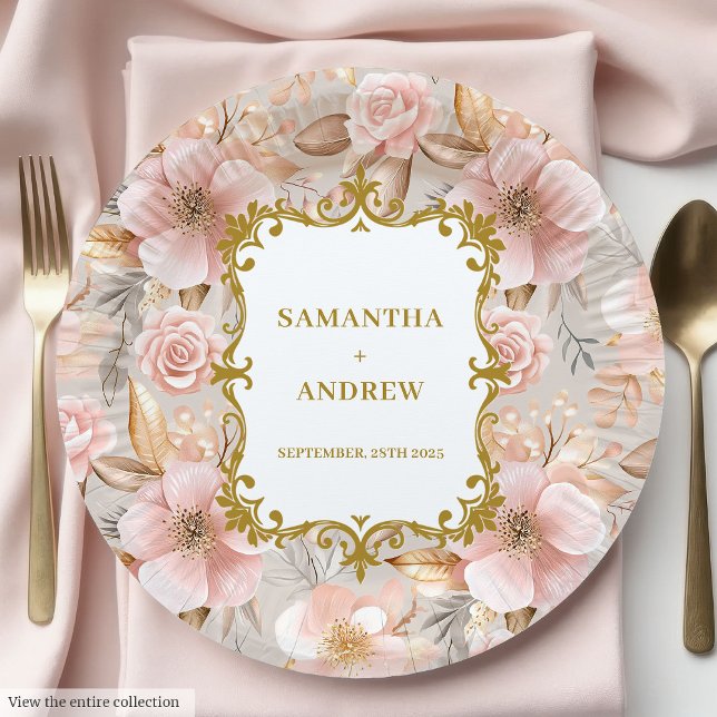 Modern Blush Gold Wedding Paper Plates (Modern Blush Gold Wedding Paper Plates)