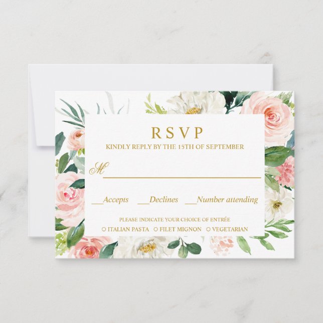 Modern Blush | Gold WEDDING RSVP MEAL CHOICE (Front)