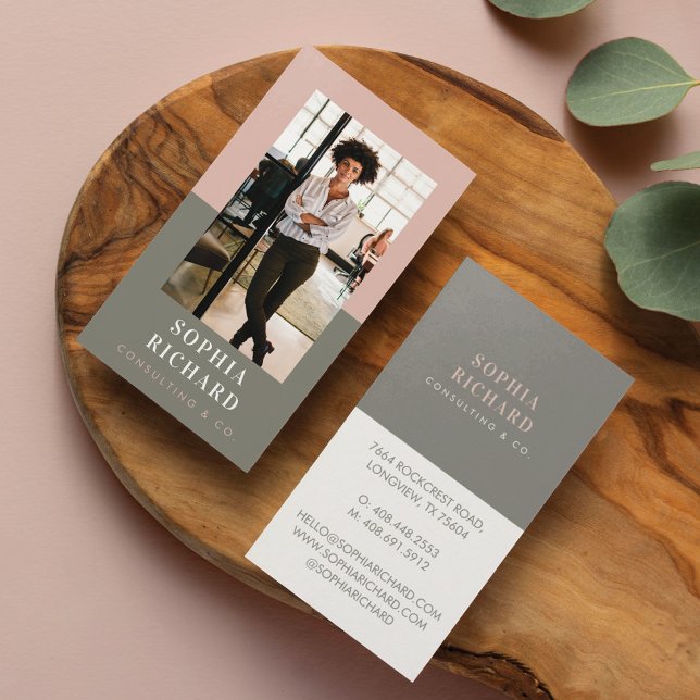 Modern Blush & Grey Professional Business Photo Business Card (Creator Uploaded)