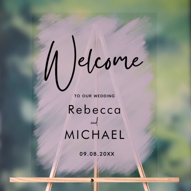 Modern blush lilac painted wedding welcome  acrylic sign (Neutral)