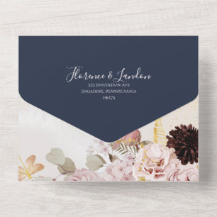 Modern Blush   Marble Navy Frame Seal And Send All In One Invitation