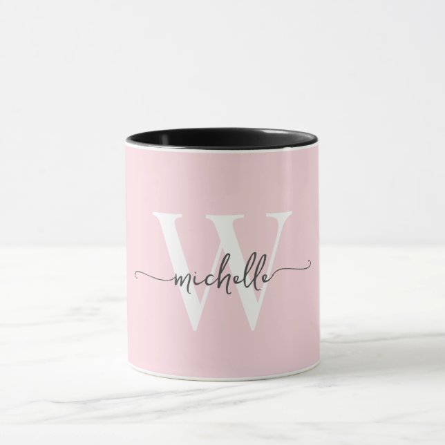 Modern Blush Monogram Name Calligraphy Script  Mug (Center)