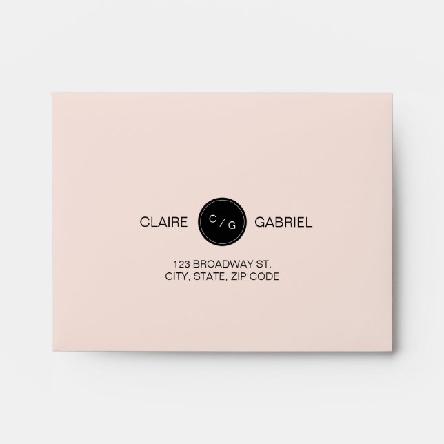 Modern blush monogram wedding RSVP Envelope (Front)