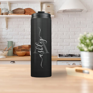 Modern Blush Monogrammed Name Brushed Metal Thermal Tumbler