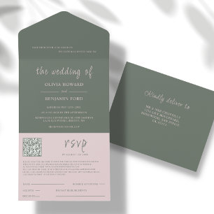 Modern Blush & Moss QR Code All In One Invitation