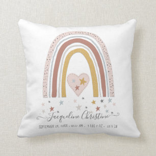Modern Blush Muted Rainbow Baby Girl Birth Stats Cushion