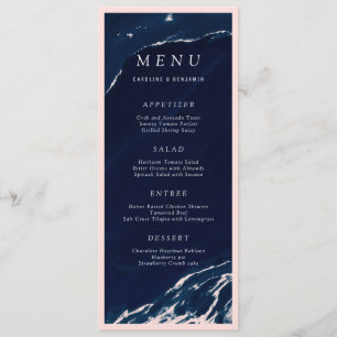 Modern blush navy marble nautical wedding menu