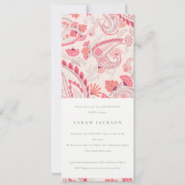Modern Blush Paisley Typography Any Age Birthday Invitation (Front)