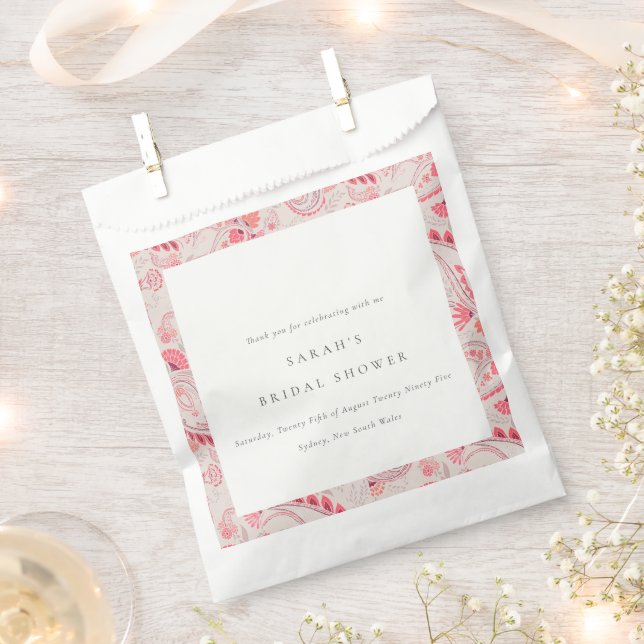 Modern Blush Paisley Typography Bridal Shower Favour Bag (Clipped)