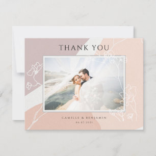 Modern Blush Peach Blossoms Botanical Wedding Thank You Card