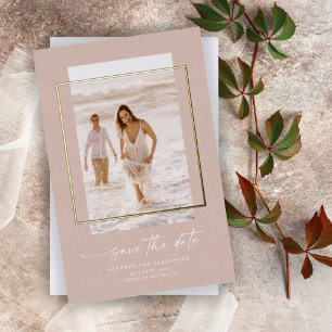 Modern Blush Photo Save The Date Gold