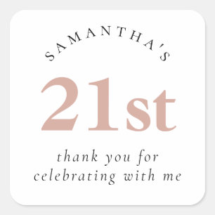 Modern Blush Pink 21st Birthday Thank You Square Sticker