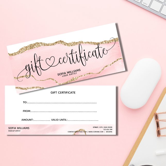 Modern Blush Pink Agate Certificate Gift Card (Creator Uploaded)