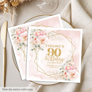 Modern blush pink and gold 90th birthday paper  napkin