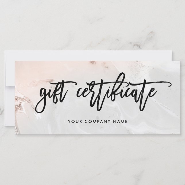 Modern Blush Pink and Grey Marble Gift Certificate (Front)
