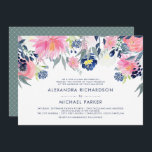 Modern Blush Pink and Navy Floral Wedding Invitation<br><div class="desc">This stylish and trendy wedding invitation features watercolor look blush pink and navy blue flowers and leaves. We have used art from LABFcreations.</div>