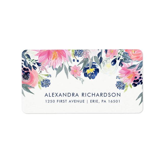 Modern Blush Pink and Navy Floral Wedding Label (Front)
