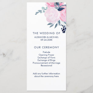 Modern Blush Pink and Navy Floral Wedding Program