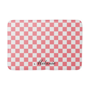 Modern Blush Pink and White Chequered Bath Mat