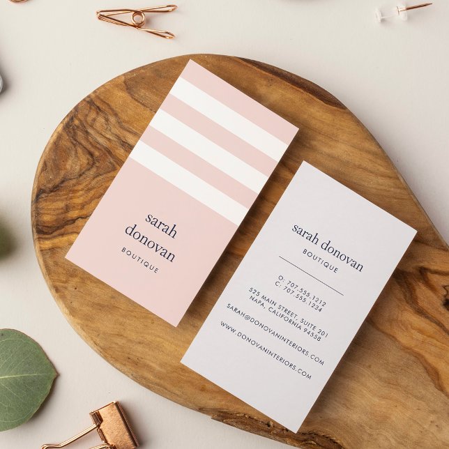 Modern Blush Pink and White Stripe Business Card (Creator Uploaded)