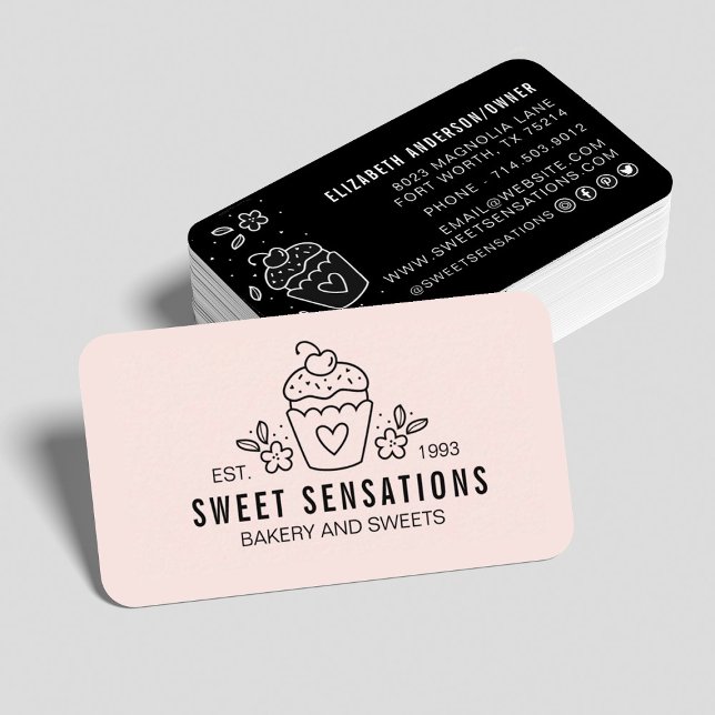 Modern Blush Pink Bakery Catering Chef Business Card (Creator Uploaded)