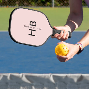 Modern Blush Pink & Black Initial Monogram Pickleball Paddle