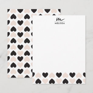 Modern Blush Pink Black Love Hearts Monogram Card
