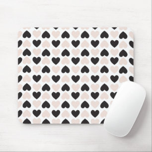 Modern Blush Pink Black Love Hearts Pattern Mouse Pad
