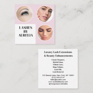 Modern Blush Pink Black Script 3 Photo Lashes Square Business Card