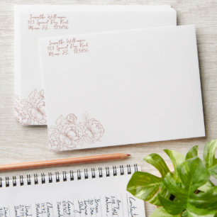 Modern Blush Pink Boho Minimalist Floral Wedding Envelope