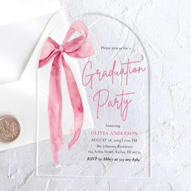 Modern Blush Pink Bow Graduation Party Arched Acrylic Invitations (Modern Blush Pink Bow Graduation Party Arched Acrylic Invitations)
