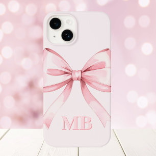 Modern Blush Pink Bow Initial Monogram Case-Mate iPhone 14 Case