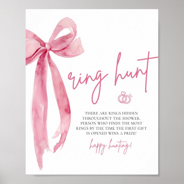 Modern Blush Pink Bow Ring Hunt Game Bridal Shower Poster (Front)