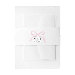 Modern Blush Pink Bow Watercolor Monogram Wedding Invitation Belly Band