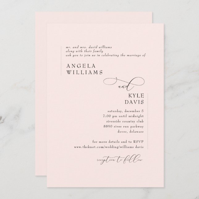 Modern Blush Pink Bride Parents Wedding Invitation (Front/Back)