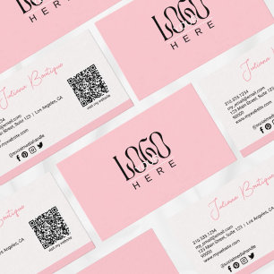 Modern Blush Pink Business Logo    QR Code Business Card