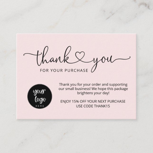 Modern Blush Pink Business Thank You Order Cards (Front)