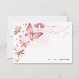 Modern Blush Pink Butterflies Bridal Shower Thank You Card