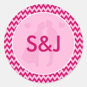 Modern Blush Pink Chevron Monogram Wedding Classic Round Sticker