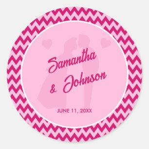 Modern Blush Pink Chevron Stripe Wedding Classic Round Sticker