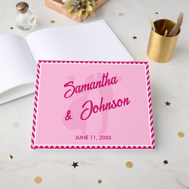 Modern Blush Pink Chevron Stripe Wedding Guest Book (Front Open)