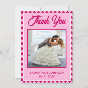 Modern Blush Pink Chevron Stripe Wedding Photo Thank You Card