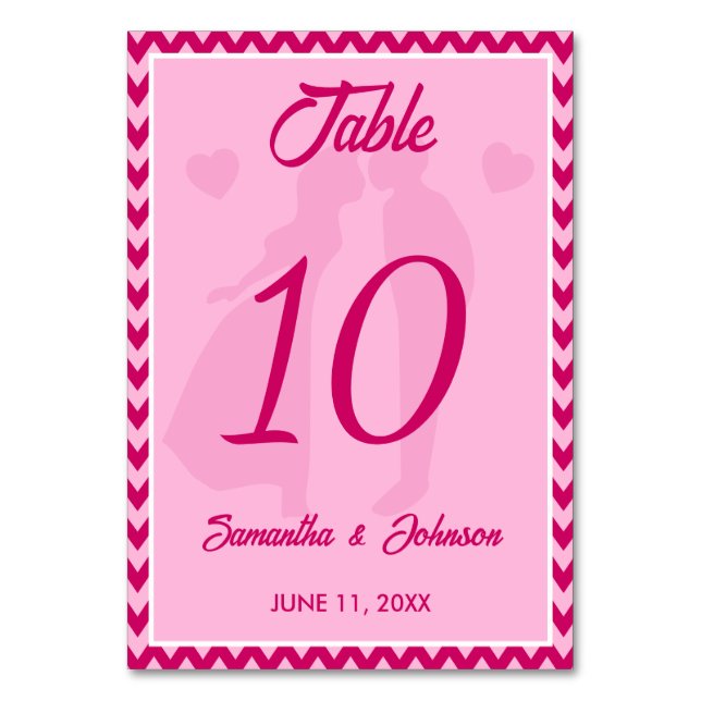 Modern Blush Pink Chevron Stripe Wedding Table Number (Front)