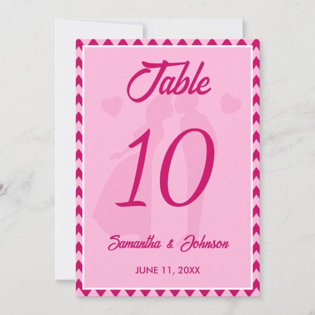 Modern Blush Pink Chevron Wedding Table Number (Front)