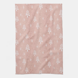 Modern blush pink Christmas tree Tea Towel