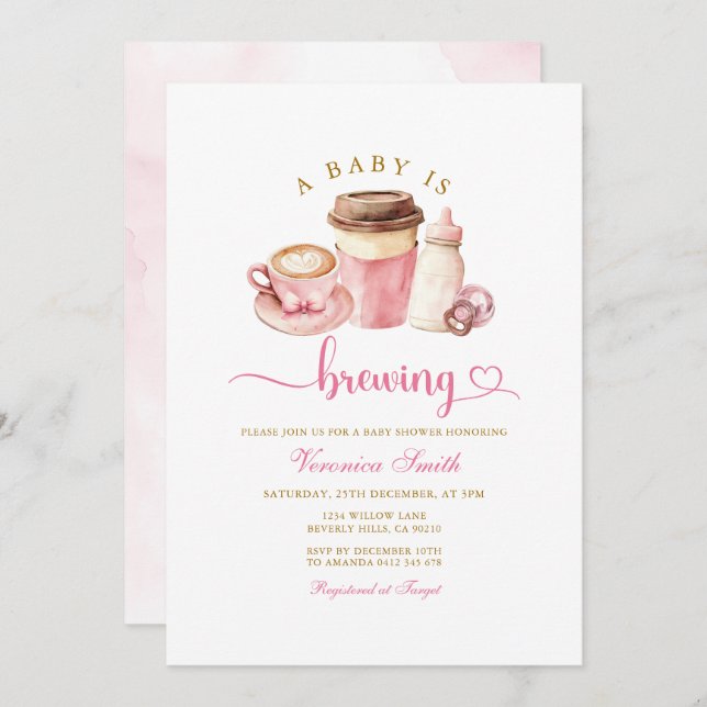 Modern Blush Pink Coffee Theme Latte Baby Shower Invitation (Front/Back)