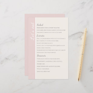 modern blush pink Collection wedding menu card
