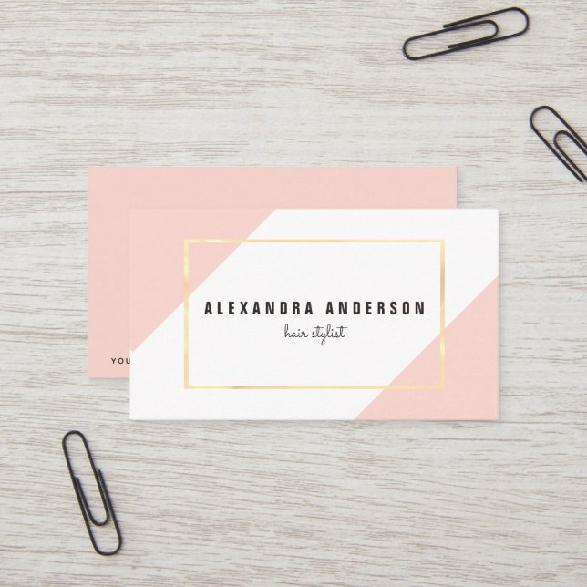Modern Blush Pink Colour Blocks Business Card (Front/Back In Situ)